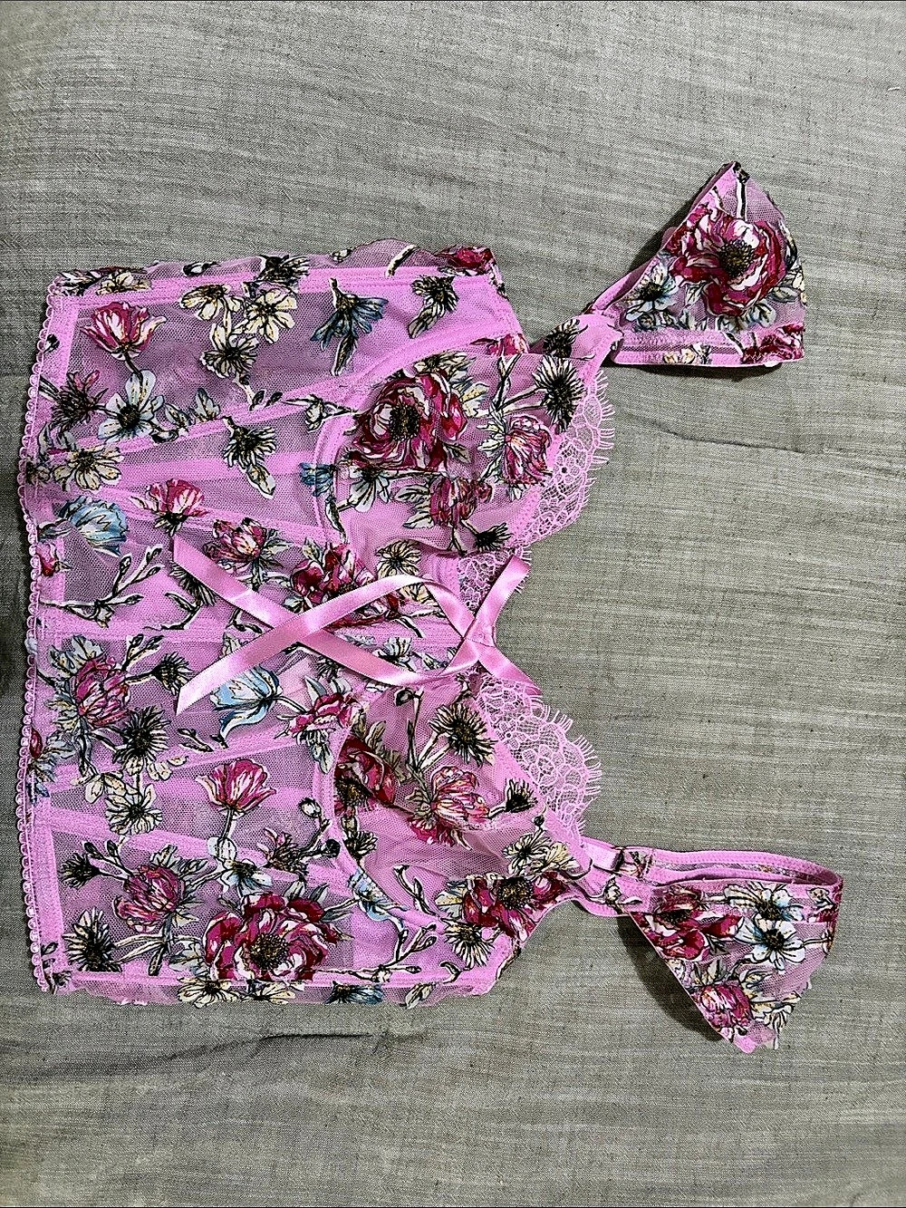 Victoria's Secret Dream Angels Bloom Embroidery Corset Top Pink